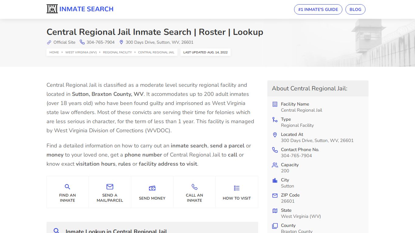 Central Regional Jail Inmate Search | Roster | Lookup